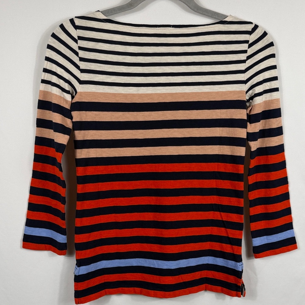 J. Crew Navy and Red Striped 3/4 Long Sleeve‎ Scoop Neck Top. Size XXS women’s - Picture 3 of 5